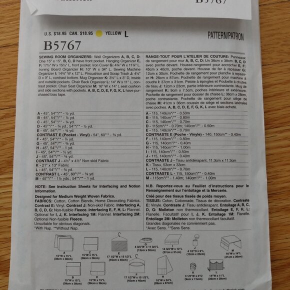 Craft Room Organizer Sewing Pattern Chair Seat Cushion Wall Pockets Butterick 57 - Picture 5 of 11
